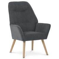 Křeslo "ušák", potah šedá látka, nohy masiv kaučukovník AK-312 GREY2